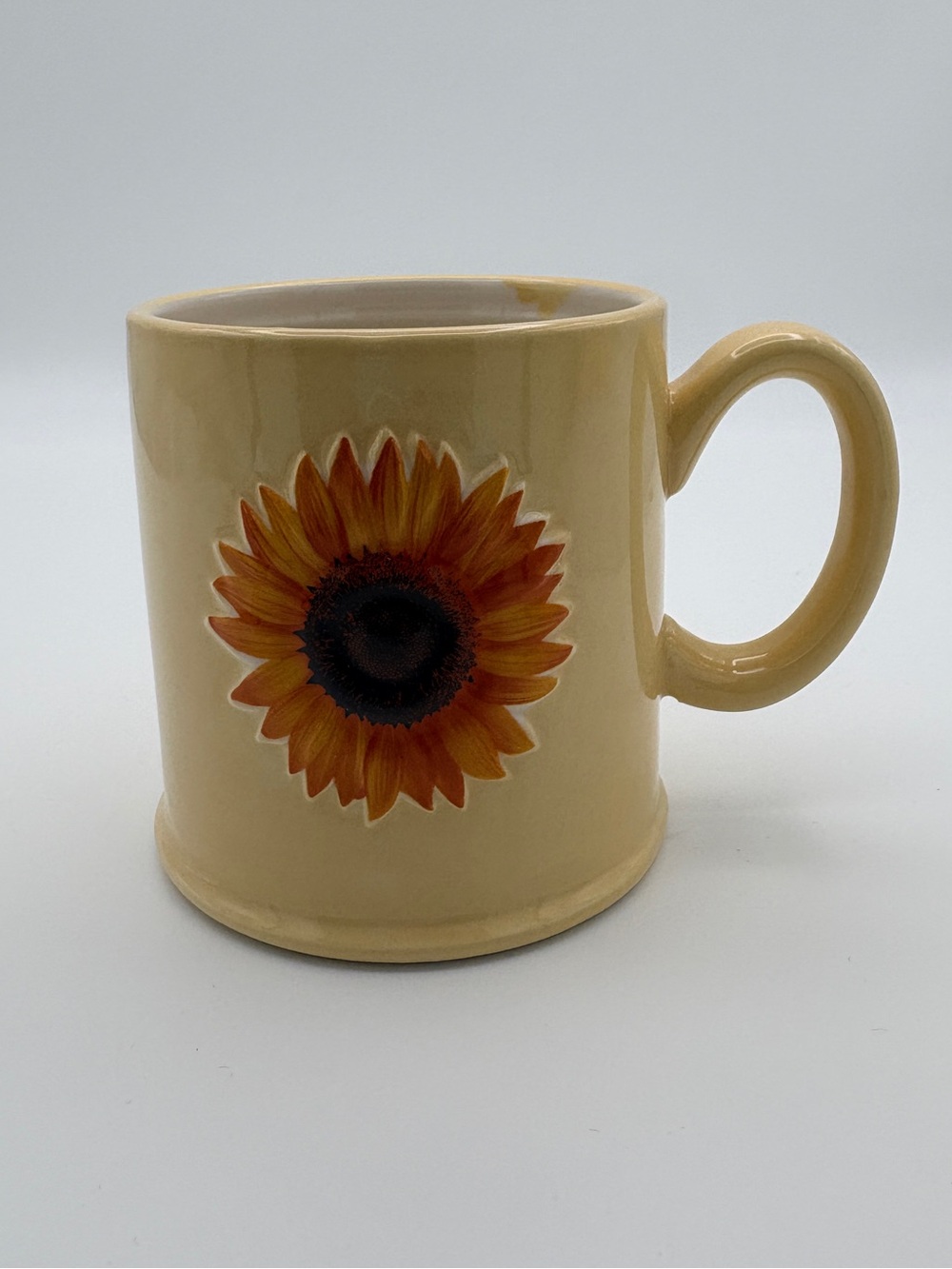 The Old Pottery Company Sunflower Yellow Embossed Stoneware Mug 12 oz
